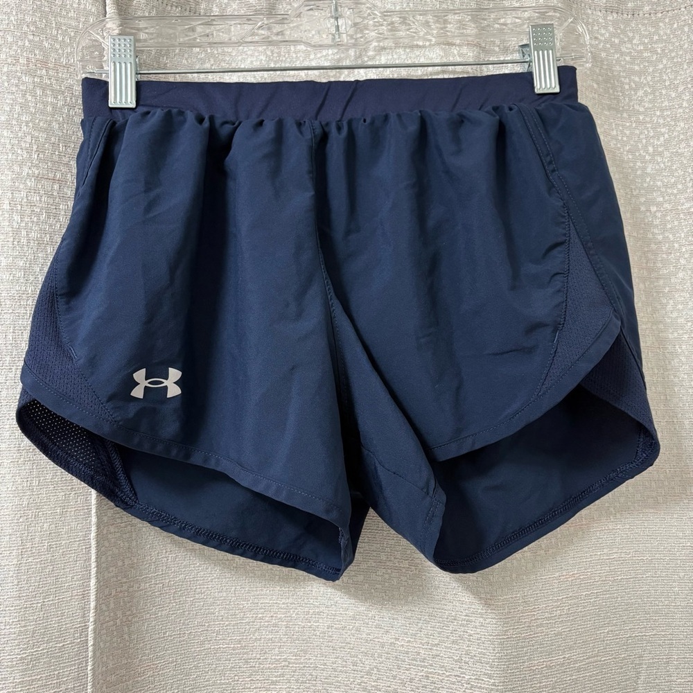 Under Armour Women’s Fly-By HeatGear Running loose Shorts Navy Blue Size Small - Picture 2 of 9